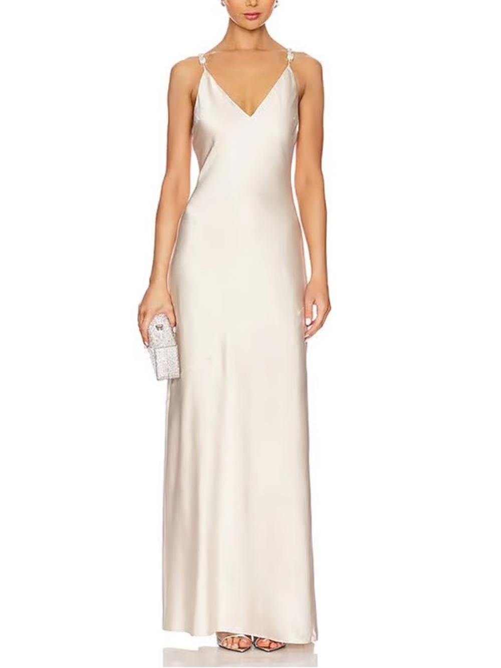 L’Agence Saint Crystal Strap Cream Satin Gown